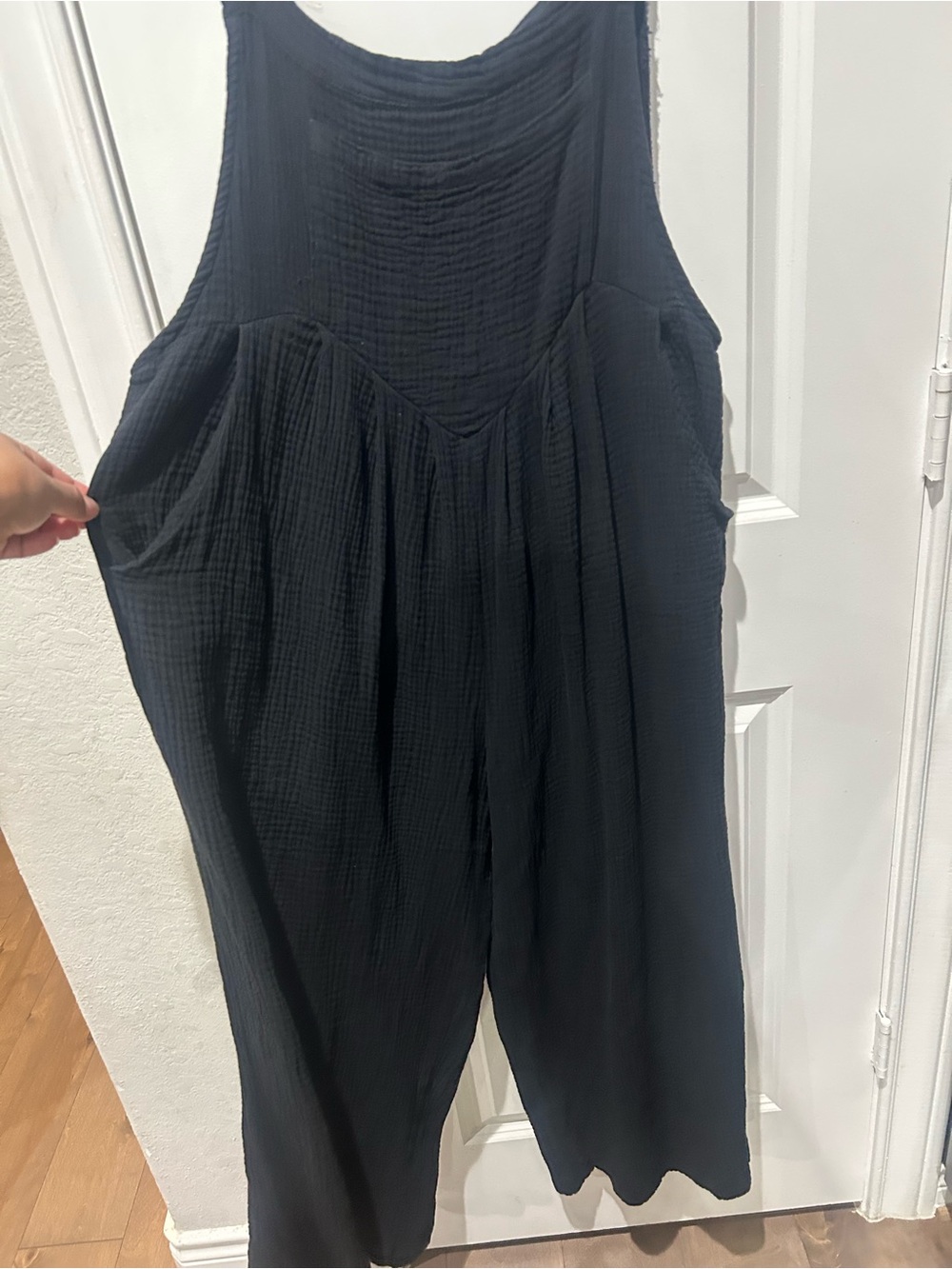 Relaxed Black Wide-Leg Romper with Pockets